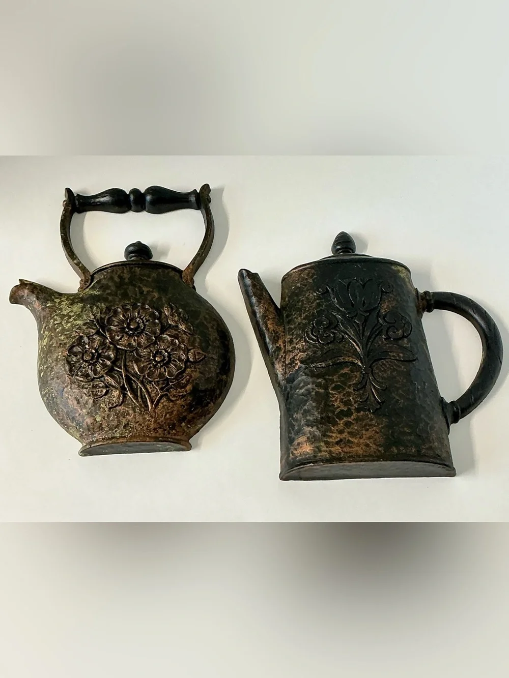 Decorative Floral Copper-Tone Teapot Set - Rustic Home Kitchen Accent